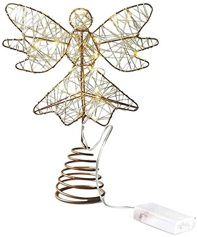 Luckxing Engel Weihnachtsbaumspitzen Weihnachtsengel Baumspitze, LED Dekos Weihnachtslicht Batteriebetrieb Beleuchtung Stern, Engelförmige Weihnachtsdeko Tannenbaumspitze Für Weihnachten, Gold