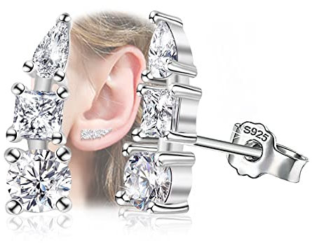 ELEDUCTMON Ohr-Kletterer-Ohrringe für Damen – Sterlingsilber mit post hypoallergenem Zirkonia Mini-Ohr-Crawler-Ohrstecker Zierliche minimalistische Ohrringe Muttertagsgeschenk für Mama Sie