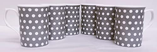 Juego de 6 tazas de porcelana fina con diseño de castillo de lunares grises decoradas a mano en el Reino Unido