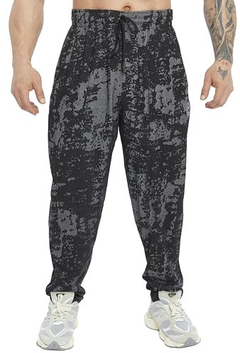 BIG SAM SPORTSWEAR COMPANY Baggy Sweatpants für Herren mit Taschen, Komfort-Design, Bodybuilding, Muskelhose, Schwarz, XXL