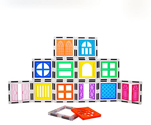 PicassoTiles Window and Door Clip On Magnetic Blocks Magnet Tiles Magnets Building Tile Construction Toy Set STEM Education Toys Learning Kit Stacking Block Playset Boys & Girls Age 3+ PT30