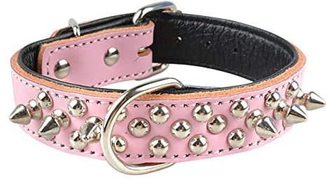 YUEHAN Collar De Perro Collar De Perro De Remache con Tachuelas De Cuero Ajustable Collar De Collares De Perro con Pinchos Duraderos para Perros Pequeños Medianos Pitbull Boxer Negro SML