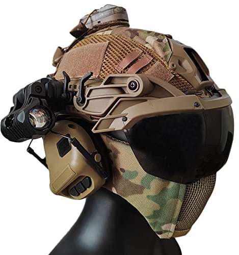 AQzxdc Airsoft Helmet Set, with Soundproof Headphones and Paintball Mask, Visor, Goggles & Flashlight & Flash Light & Helmet Cover, for War Games, BBS Shooting,Be max