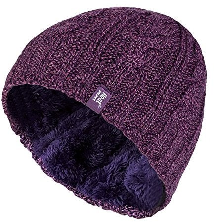 HEAT HOLDERS - Womens Thermal Fleece Lined Cable Knit Winter Beanie Hat 3.4 tog (One Size, Purple)