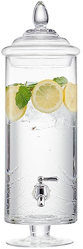 Fifth Avenue Crystal Beverage Dispenser for Countertop - 1 Gallon Large Glass Drink Dispenser w/Spigot & Lid - Party Drink Dispenser for Sweet Tea Lemonade Punch Water, Juice Dispensers for Parties