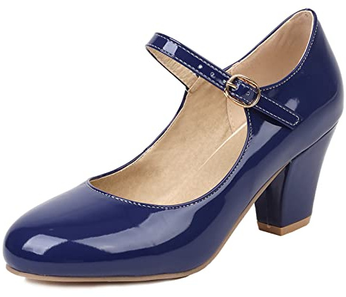 Lizoleor Blockabsatz Mary Jane Party Damen Knöchelriemchen Brautschuhe