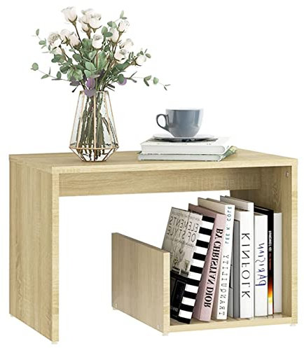 Gecheer Beistelltisch Couchtisch Wohnzimmertisch Sofatisch Kaffeetisch Teetisch Tisch Wohnzimmer Zeitungsständer Sonoma-Eiche 59x36x38cm Spanplatte
