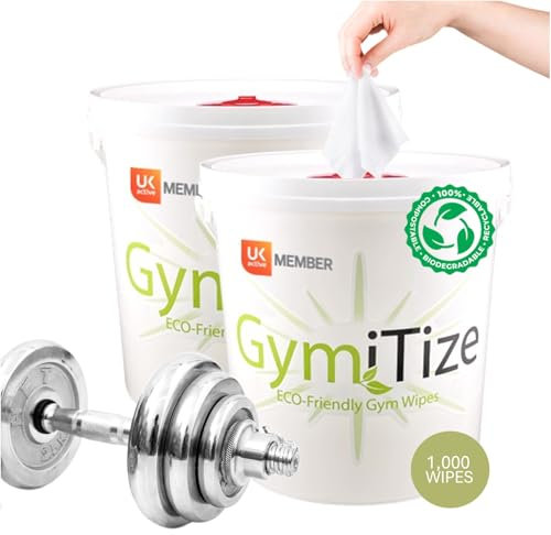 GymiTize Biodegradable Gym Wipes, Antiviral,100% Plant Fibre, 0% Plastic, Alcohol Free, 4 x Dispenser Buckets, 500 Wipes Per Bucket (Pack of 4 Buckets)