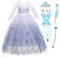 Eleasica Enfant Reine des Neiges 2 Robe de Princesse Elsa Fille Baguette Magique Couronne Déguisement Noël Carnaval Halloween fête Costume Manche Longue Fancy Dress,Violet,110