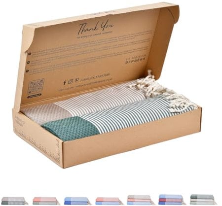Tadussi ® Telo Mare – Grande Fouta – XXL Asciugamano da spiaggia - 100 x 200 cm - Set da 2 per Sauna, Hammam e Picnic per uomo e donna – 100% cotone - Tortora e Verde Scuro
