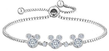 Kaguyo Bracelets Mickey Mouse pour femmes, bracelets en argent sterling avec zirconia bracelets d'amitié Minnie Mouse ajustables à lien infini pour femmes et filles, cadeau d'anniversaire (clair)