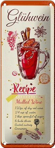 mrdeco Metall Schild 27x10cm gewölbt Glühwein Recipe Mulled Wine Deko Blechschild Tin Sign