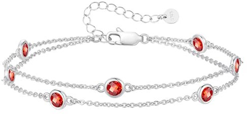 LOUISA SECRET Damen Armband Layered mit Geburtsstein Anhängern Doppelt Kette für Frauen Mädchen 925 Sterling Silber Armbänder, Geburtstag Jahrestag Weihnachten Geschenk für Sie Frauen Freundin Mutter