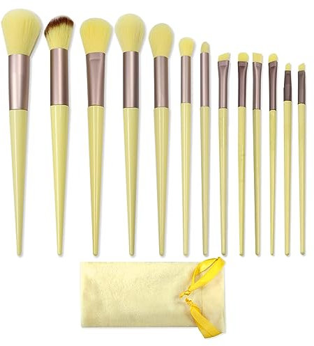 SJBAUTYO 13 Stück Pinselset Makeup,make-up brushes & tools, Professionelles Schminkpinsel Synthetische Kosmetikpinsel Set für Pulver Foundation Lidschatten Blush, Gelb