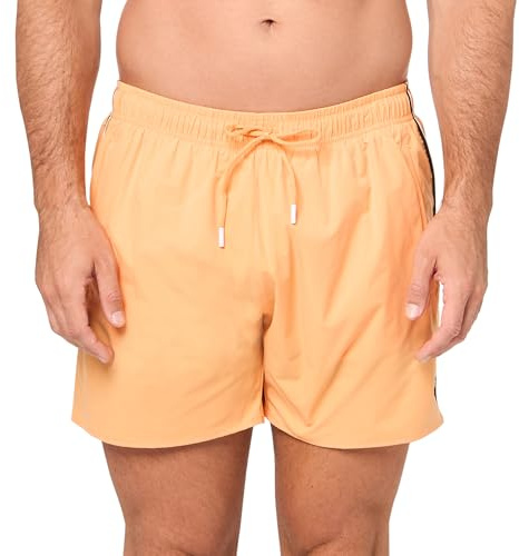BOSS Men's Solid Swim Trunk with Iconic Side Stripe, Peach Pitt, XL
