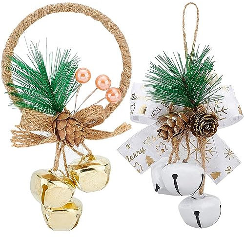 GORGECRAFT 2 Farben Weihnachtsbaum Jingle Bell Ornament Metall Kiefer Beere Tannenzapfen Glocke Schleife Türhänger Hängeanhänger Glocke Mit Seilring Für Indoor Outdoor Weihnachten Home Schlitten Dekor