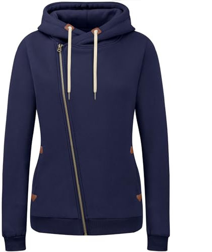KEBORUILA Damen Sweatjacke Vicky Zip Hoodie Sweatjacke Kapuzenpullover Pullover mit Kapuze Navy Blau M