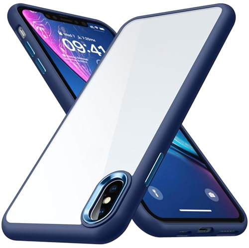 CANSHN Durchsichtige Hülle für iPhone X/XS [Nicht Vergilbend] Transparent Stoßfeste Schutzhülle mit Weiche Silikon Bumper Case Handyhülle für iPhone XS/X - Dunkelblau