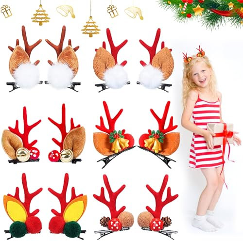 TECHEEL Haarspangen für Weihnachten Geweih Haarnadel Haarschmuck Weihnachten Kinder Weihnachts Haarspangen für Kinder Mädchen Damen Weihnachten Party (A)