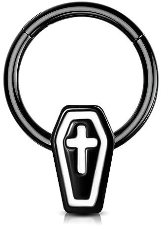 Jewseen Sarg Septum Ringe Halloween Knorpel Ohrringe 16G Scharnier Segment Ringe Daith Ohrringe 316L Edelstahl Nasenpiercing 8mm 10mm, Edelstahl