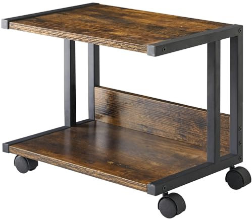 IBUYKE Under Desk Printer Stand, 2 Tier Desktop Organizer Shelf with 4 Wheels, for Printer, Fax, Home Office Use, Rustic Brown TLJ007H