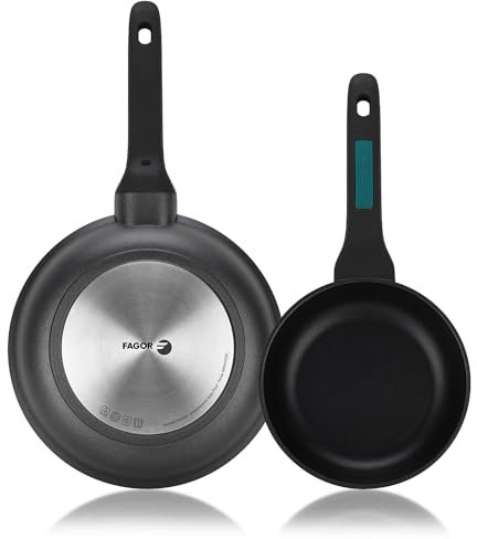Fagor ® NewAge, set de sartenes 20 + 28 cm de diámetro, fabricado en aluminio fundido, antiadherente bicapa, asas de baquelita ignífuga, aptas para todo tipo de fuegos incluido inducción