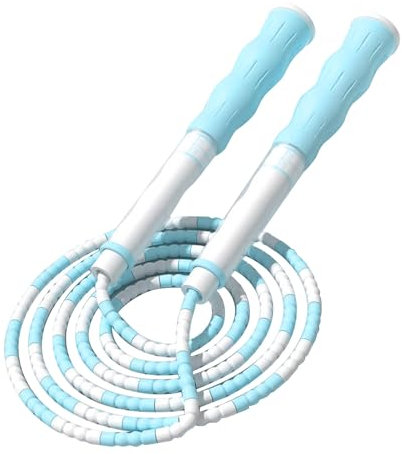 Keenso Springseil, Perlenbesetztes -Springseil mit Verstellbarer Länge, Hochflexibler Anti-Rutsch-Griff, für Übungen zu Hause in der Schule (Blue)