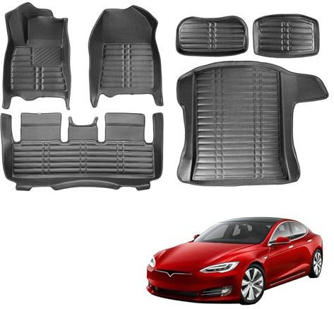 fussmattenprofi.com 5D Premium Leder Fußmatten Für Tesla Model 3 ab 2017 I Inklusive vorderer und hinterer Kofferraummatten Komplettset | Passgenau Geruchlos Allwetter Tesla Model 3 Fussmatten Zubehör
