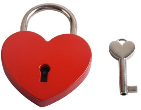 Umllpet Cadenas décoratif avec clé en forme de cœur - Mini cadenas avec clé - Rouge - Pour casier, clôture, jardin, salle de sport, casiers
