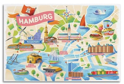 WALS Landkarte Poster Europa Deutschland Hamburg Dekorative Leinwand Familie Schlafzimmer Kunstwerk Bild Gemälde 40 x 60 cm
