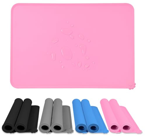 Kulamo Tappetini Sottociotola per Cani e Gatti, 2 Pezzi Tappetino per Ciotola di Cibo Antiscivolo per Animali con Disegni di Zampe Perfetto per Proteggere Il Pavimento da Liquidi