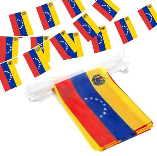 Anley Bandera de Cuerda de Venezuela Banderines, Eventos Patrióticos 5 de Julio Decoración del Día de la Independencia de Venezuela Barras Deportivas - 33 Pies 38 Banderas