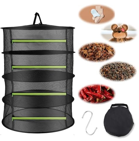 Queryifv Trockennetz Kräuter, 4 Schichten Kräuter Trocknungsnetz mit Reißverschluss, Klappbar Aufhängen Trocken Netze, Zipper Plant Drying Rack, Pflanzen Trockenregal für Pflanze, Fleisch, Blumen