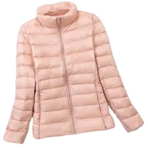 Doudoune Femme - Femmes Manteau d'hiver Vintage Portable Court Slim Chaud Tops Décontracté S-7Xl Grande Taille Poches Zippées Col Montant Vêtements, Rose, 6XL