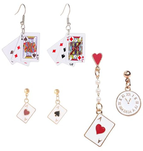 JinYu Persönlichkeits Poker Dangle Ohrringe Metall Cool Lustige Ohrringe für Frauen Mädchen 3 Paare