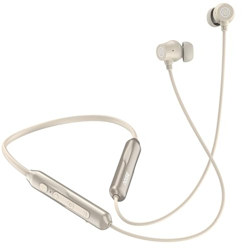 Noise Airwave Pro Bluetooth in Ear Neckband with Upto 32 dB ANC, 60H of Playtime, Dual Device Pairing, 3 Mic ENC for Calling, Low Latency(Upto 40ms), 13mm Driver (Metallic Beige)