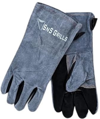 SnS Grills Slow 'N Sear Grill Gloves Made of High Heat Resistant Leather - Protective BBQ Gloves for Safe Grilling, Cooking and Handling Hot Items
