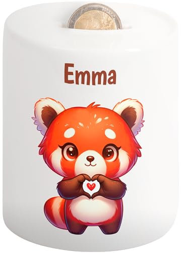 True Statements Süße Kinder-Spardose mit Namen personalisiert „Herz“ – Sparschwein Mädchen & Jungen – Geld-Geschenk Taufe Geburtstag Weihnachten (Roter Panda)
