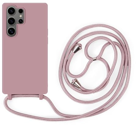 Handykette Kompatibel mit Samsung Galaxy S24 Ultra | Necklace Hülle mit Band, Handyhülle zum Umhängen | Case mit Handykordel, Stoßfeste Schutzhülle zum Umhängen Kordel | Rosa