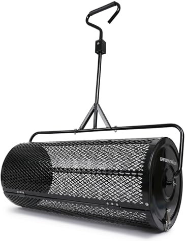 Garden Tailor Compost Spreader Peat Moss Roller: 36 in 116L Towable Lawn Spreader with Installation Support Accessories, Metal Mesh Garden Roller for Top Soil, Manure, Mulch