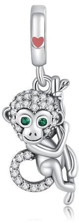 Femme Charms Le singe Coccinelle rouge Argent Sterling 925 Pendentif avec Zircon Cubique pour Bracelet