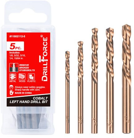 VALYRIANTOOL 5PCS M35 Cobalt Left Hand Drill Bits Set for Removing Broken Stubs, Bolts and Screws, Reverse Twist Drill Bits, 1/8, 5/32, 3/16, 1/4, 19/64