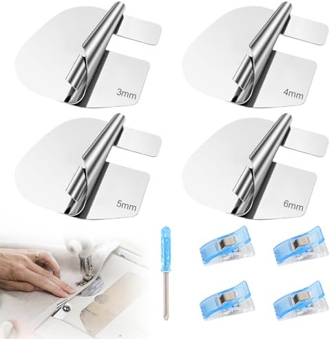 Graplan 4 Stück Nähmaschinen Zubehör Set 3/4/5/6 mm Edelstahl Nähen Rolled Saum Presser Fuß mit 4 Stoffklammern und 1 Schraubendreher, Näh-Rollsaumfuß, Rolled Saum Nähfuß, Spiralnährohr-Saumfuss