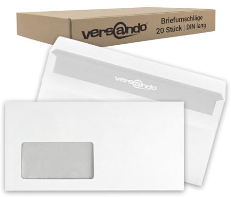 versando 20 Briefumschläge DIN lang mit Fenster mF selbstklebend sk Fensterbriefumschläge 22 x 11 cm weiß