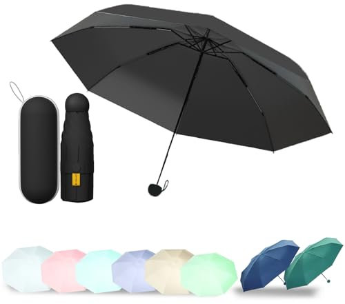 EEPLUYTY Mini-Regenschirm, Sechs-Knochen-Regenschirm, UV-Schutz-Regenschirm, Sonnenschutz-Regenschirm für den Außenbereich, Regen- oder Sonnenschein-Regenschirm, praktisch und tragba(Schwarz)