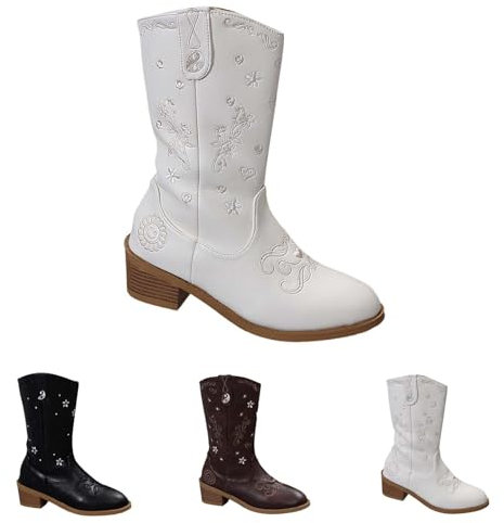 Generico Stivali Texani Camperos Texani Invernali Scarponcini Equitazione Stivali Camperos Donna Stivaletto Cerniera Stivali Alla Moda da Donna Stivaletti Tacco Medio da Cowboy Cowgirl Scarponcino