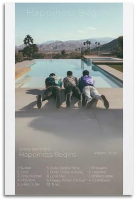 nshdahns Poster Happiness Begins by Jonas Brothers, Vintage-Kunst, Raumdekoration, ästhetisches Schlafzimmer-Poster für Schlafzimmer, 30 x 45 cm, ungerahmter Stil