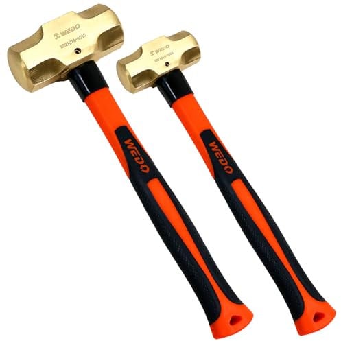 WEDO 2-Piece Brass Sledge Hammer Set,2lb+5lb,Fiberglass Handle,Non-Magnetic, Die-Forge, Corrosion Resistant, DIN Standard