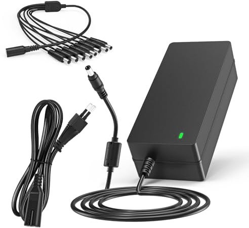 TKDY Alimentation 12V 5A CCTV, Adaptateur d'alimentation pour caméra de sécurité 12V avec câble diviseur d'alimentation 8 Voies pour Lorex, Samsung, Q-See, Night Owl, Swann, Annke IP et caméras BNC