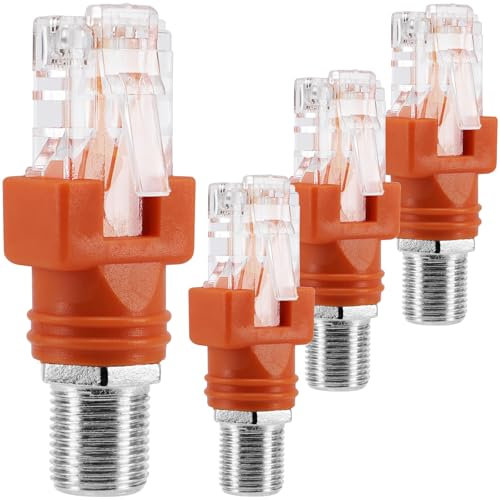 BERANMEY Lot de 4 adaptateurs de convertisseur RF vers RJ45, adaptateur Ethernet F femelle vers RJ45 mâle connecteur coaxial droit (orange, 4 pièces)
